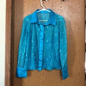 Teal blue western button down shirt